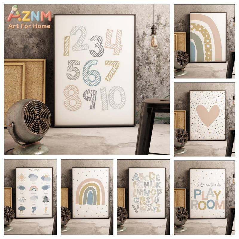 Kids Educational - Alphabet Numbers & More - AZNM Boho Kids Educational Canvas Wall