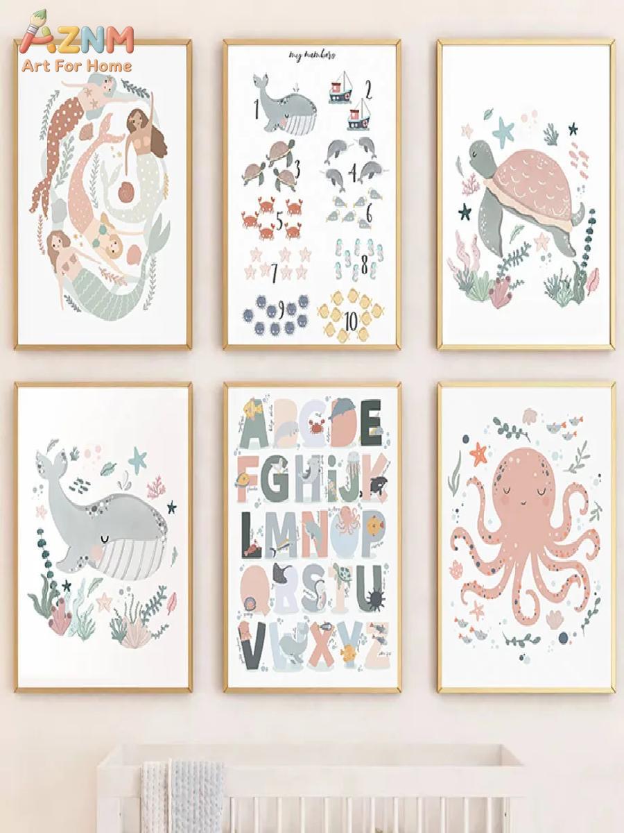 AZNM Nursery Sea Animal Canvas - Kids Educational - Alphabet Numbers & More recension och pris